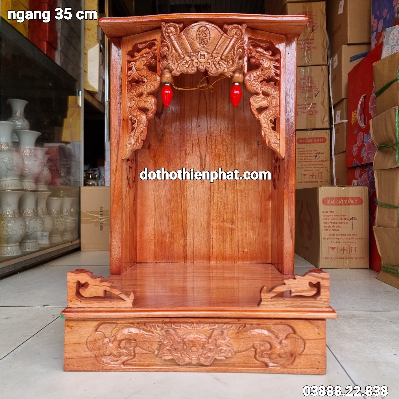 Bàn thờ thần tài ông địa 35X50 gỗ xoan màu đỏ