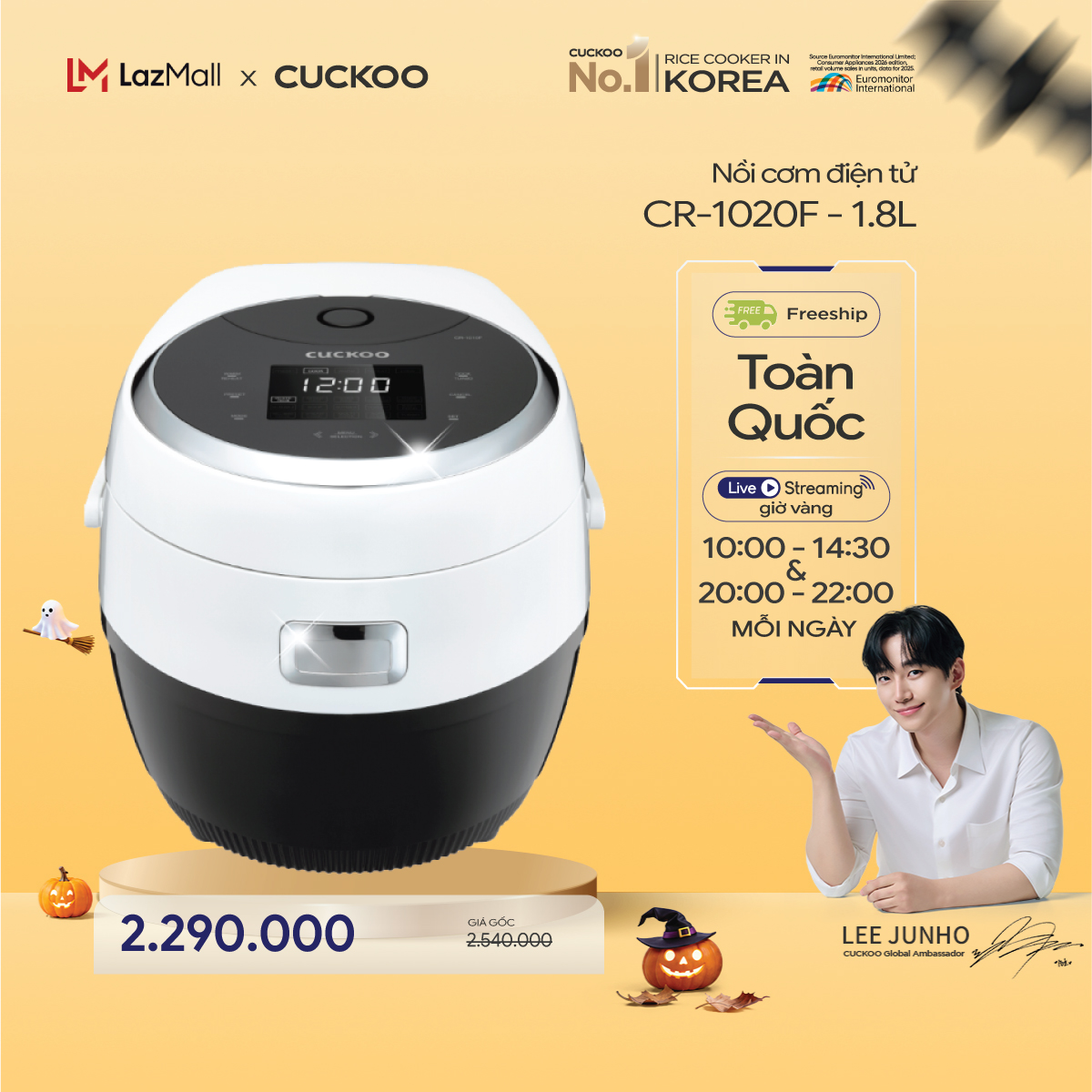 Nồi cơm điện tử Cuckoo 1,8L CR-1020F - Bảng điều khiển LED - Lòng nồi chống dính - Chất lượng Hàn Quốc - Hàng chính hãng Vina