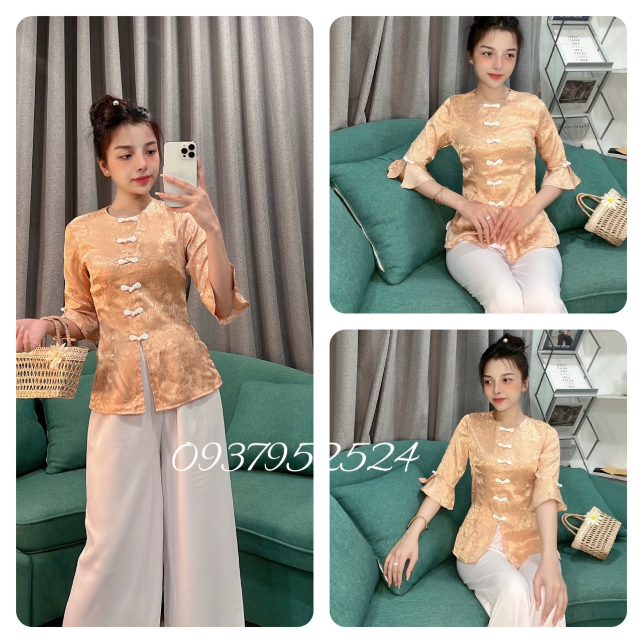 ÁO BÀ BA LỤA GẤM TAY XÒE