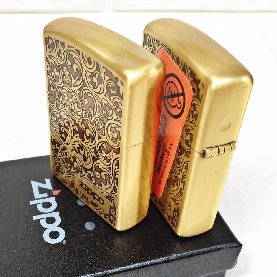 [HCM]BẬT LỬA ZIPPO MỸ - ĐỒNG KHẮC HOA VĂN 2 MẶT - (CÓ TEM ĐỎ) - (XÀI XĂNG)