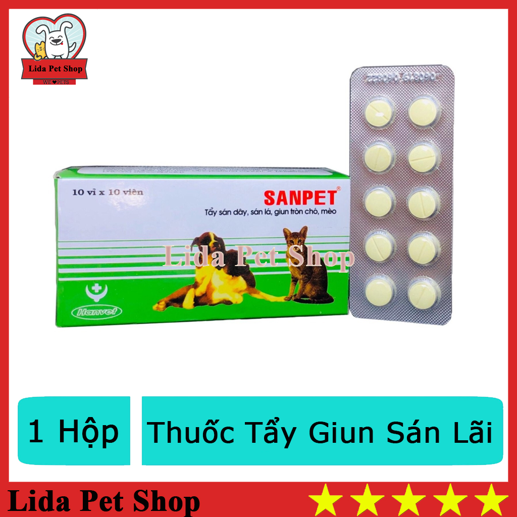 HN - Th uốc tẩy giun sán lãi cho chó mèo 1 hộp Hanvet Sanpet 10 vỉ 100 viên - Lida Pet Shop