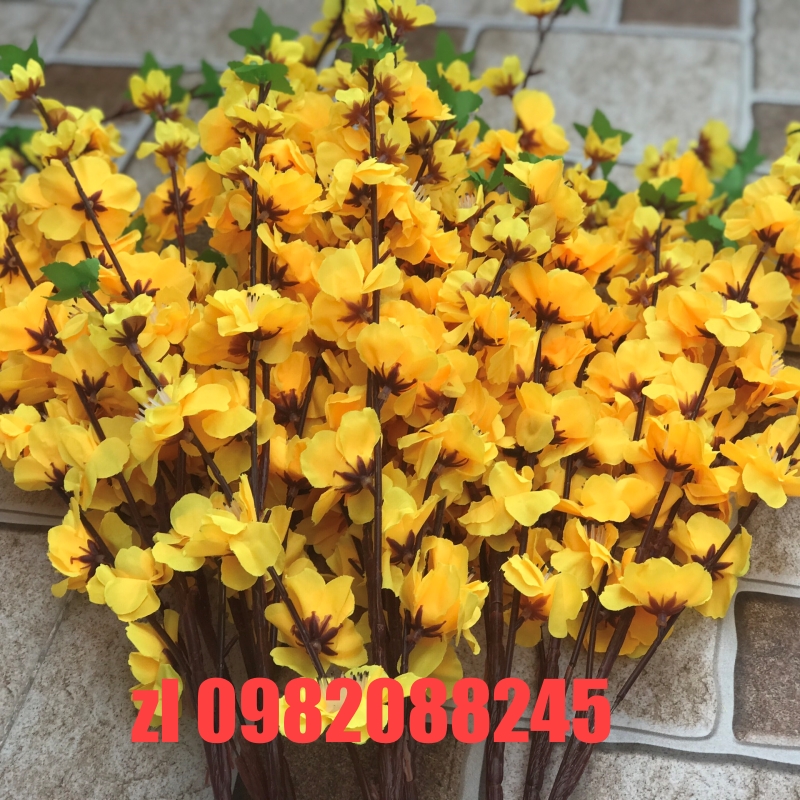10 cành hoa mai ,hoa đào giả dài 1m có 5 nhánh nhỏ