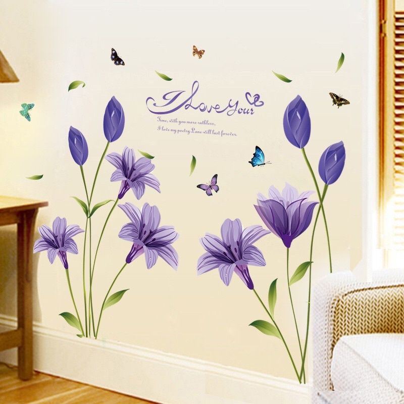 Decal dán tường hoa tulip tím