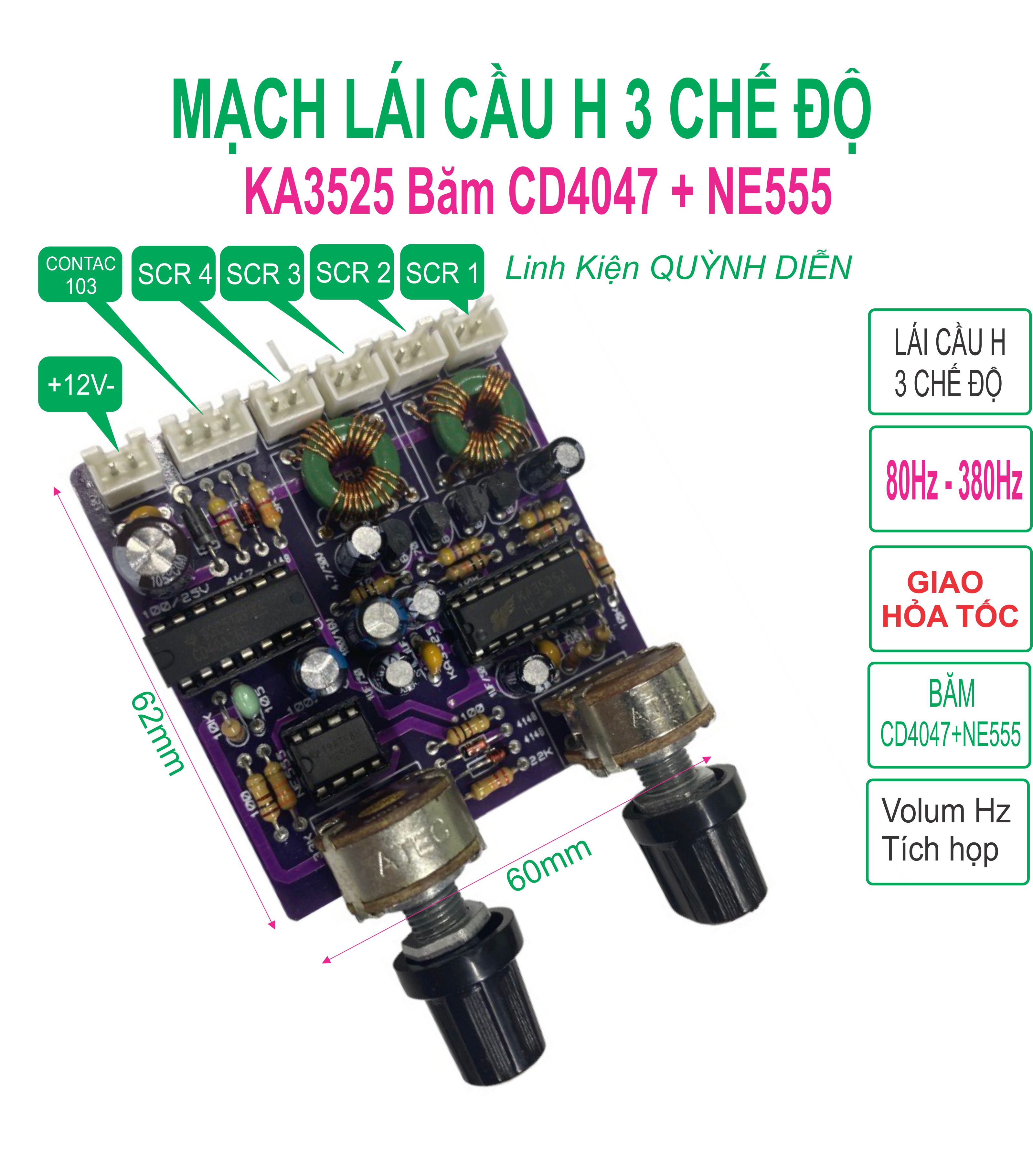 Bo điều khiển lái cầu h chạy ka3525 nhịp cd4047+ne555 chỉnh duty- mạch lái băm cầu h