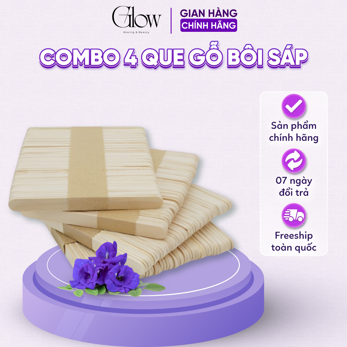 Combo 4 que gỗ bôi sáp glow waxing size lớn phết sáp wax lông