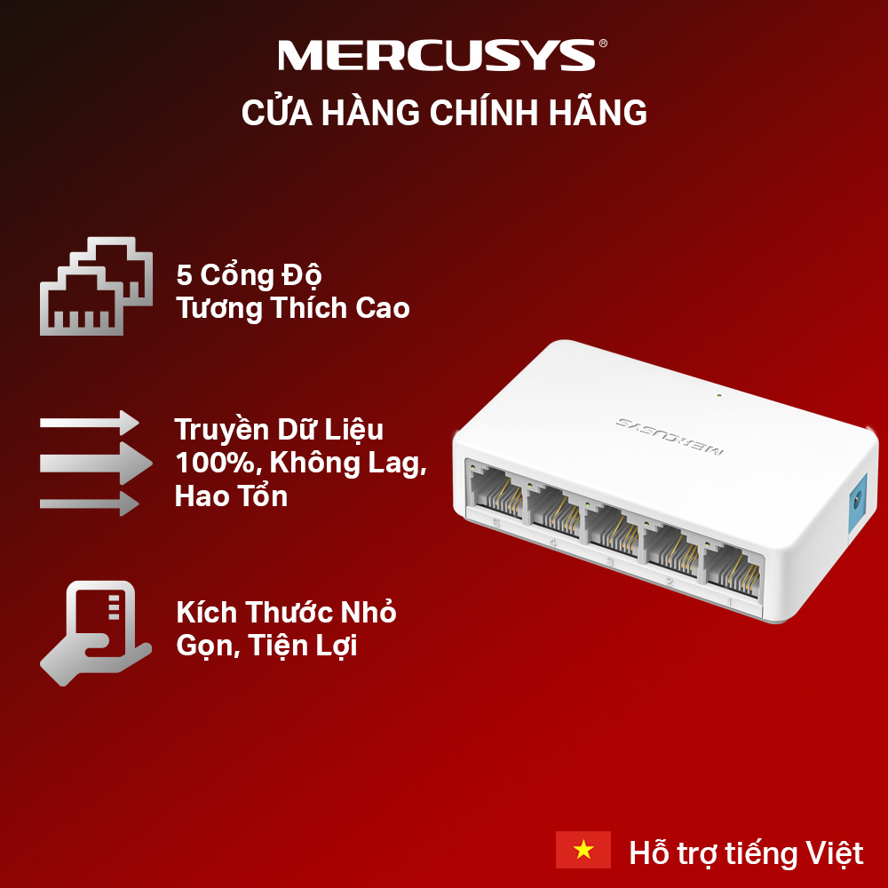 Bộ Chia Tín Hiệu Để Bàn Mercusys MS105 5 Cổng Switch Port 10 100Mbps
