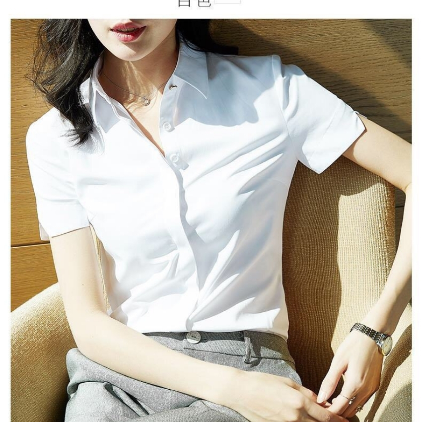 [HCM]Áo sơ mi nữ trơn ngắn tay xẻ tay chữ V  công sở OKINAWA chất vải mềm mịn