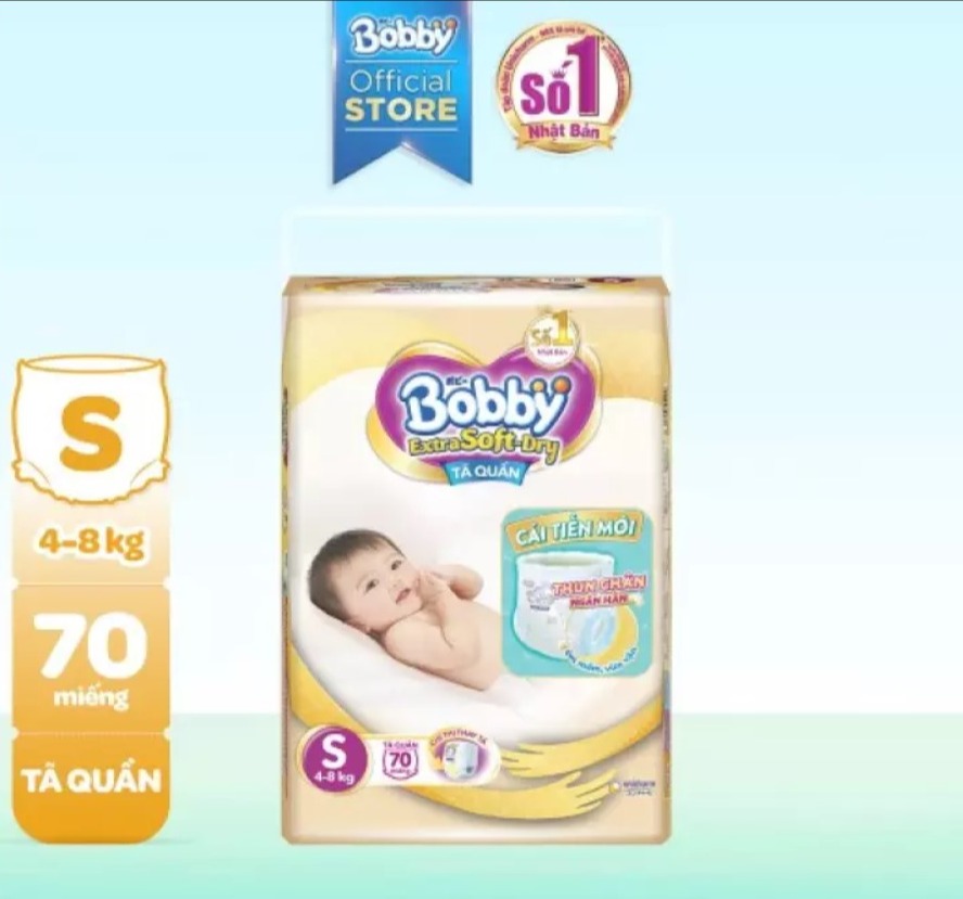 Tã/bỉm quần cao cấp bobby extra soft dry s70