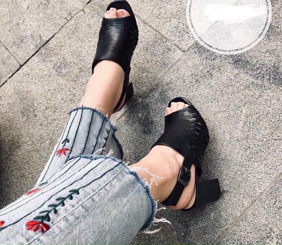 Sandal Nữ Da Thật Gót Trụ Cao 7cm