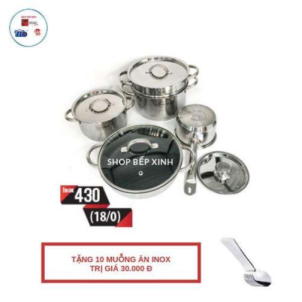 Bộ nồi inox bếp từ 3 đáy thân libi FIVESTAR 5 cái tặng 10 muỗng ăn inox