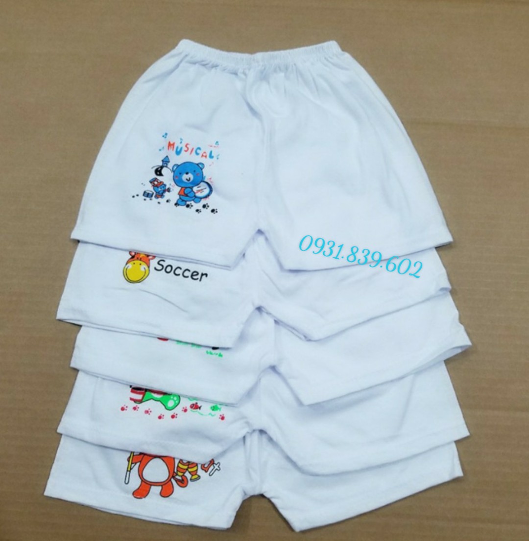 Combo 5 quần đùi trắng in hình chất cotton cho bé
