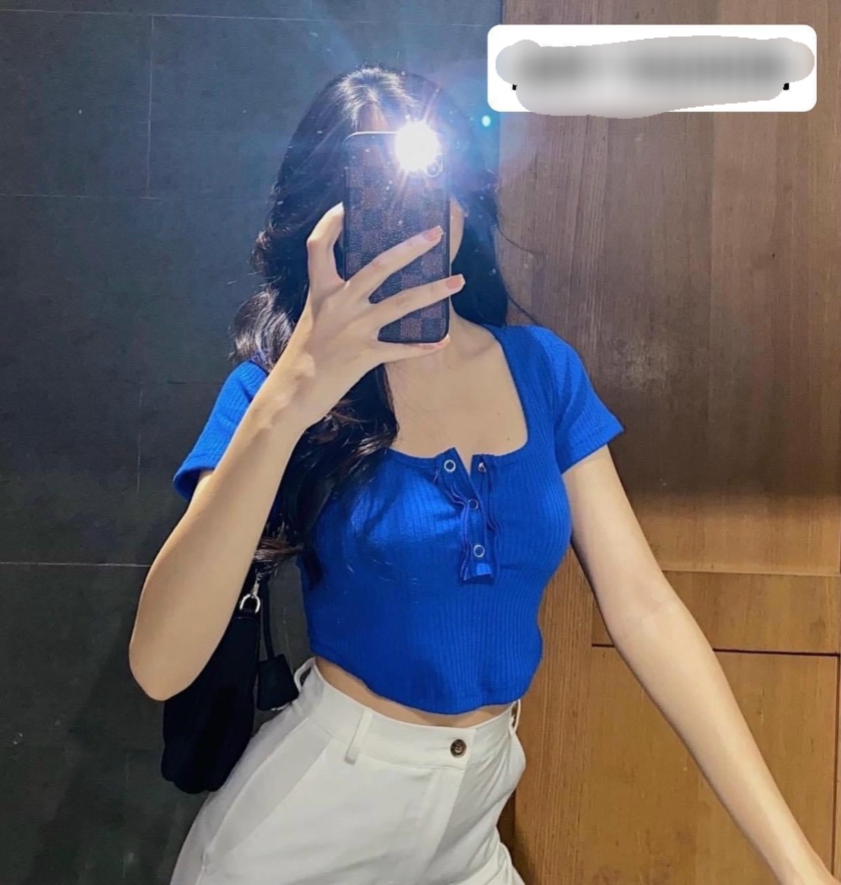 Áo thun gân cổ vuông nút bấm tay ngắn ôm body form ngắn MC