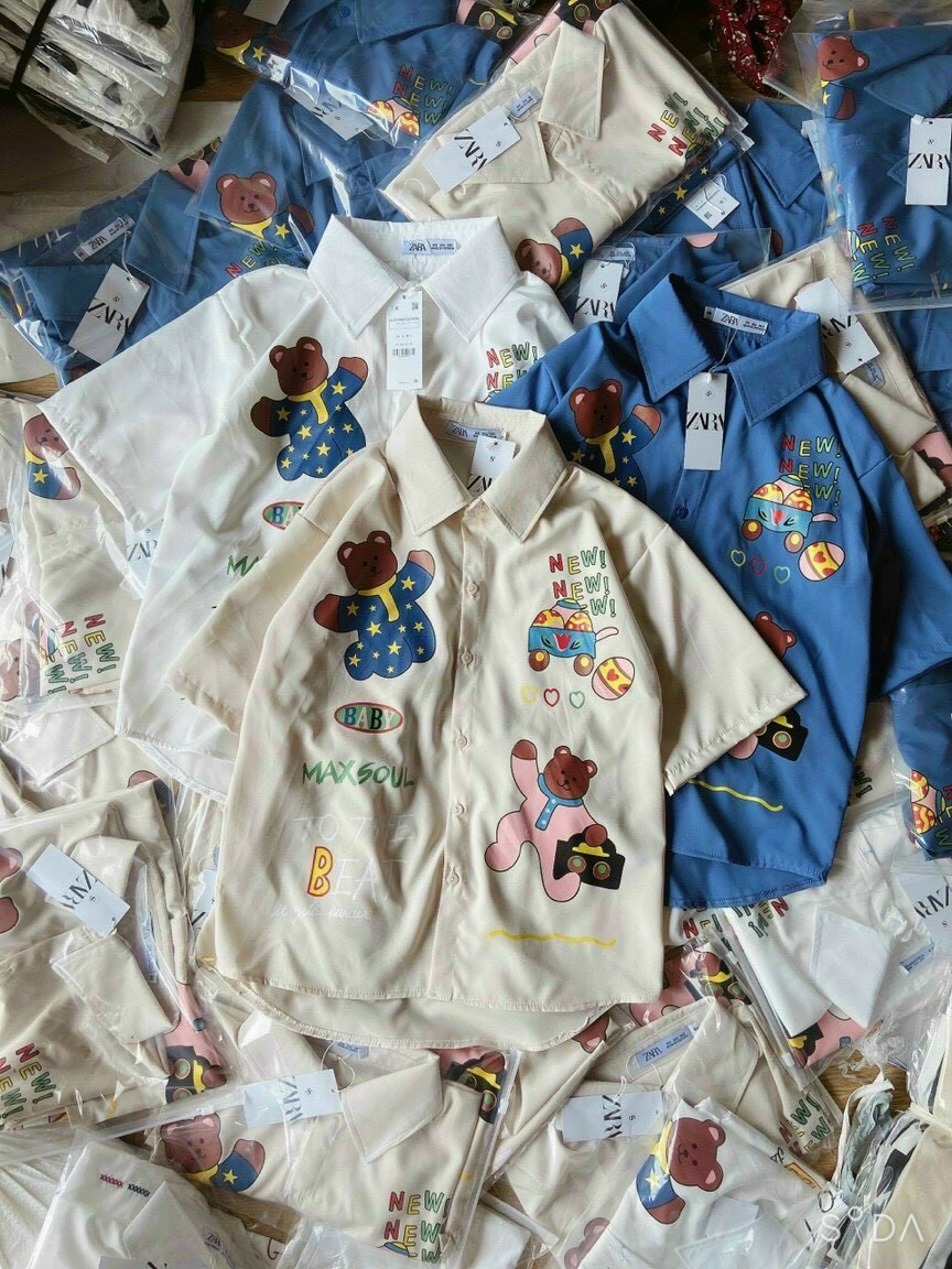 SÉT QUẦN NGỐ ÁO SƠMI IN GẤU SIÊU CUTE