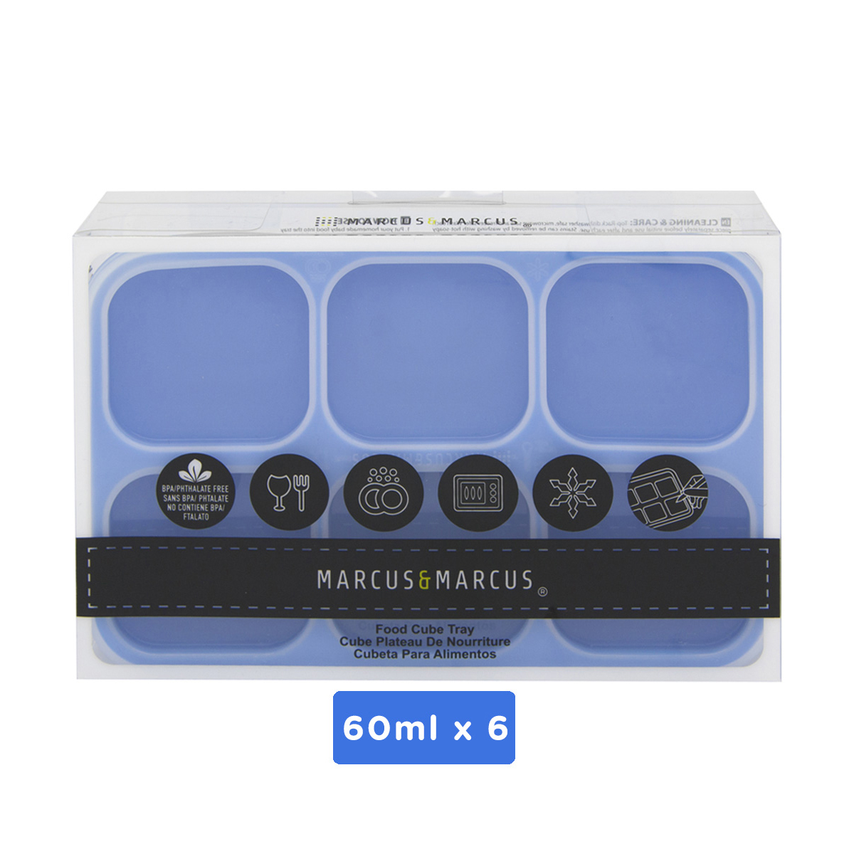 Khay silicon trữ đông đồ ăn dặm cho bé Marcus & Marcus - Lucas (60ml x 6 ngăn)