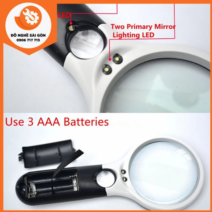 Kính lúp cầm tay độ phóng đại 45X có đèn LED hỗ trợ