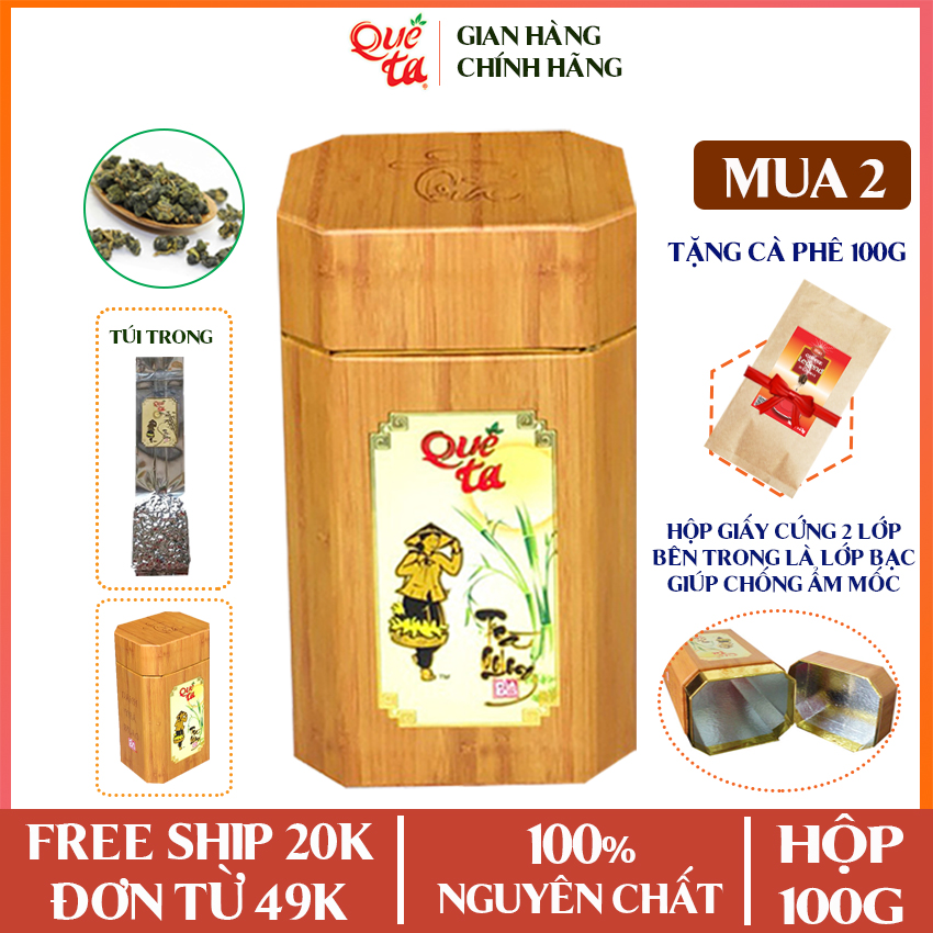 Trà ô long (olong/ oolong) nguyên chất Quê Ta, hộp giấy vân gỗ 100g, giúp tăng hệ miễn dịch, giảm cân an toàn hiệu quả, nguyên liệu làm trà sữa ngon
