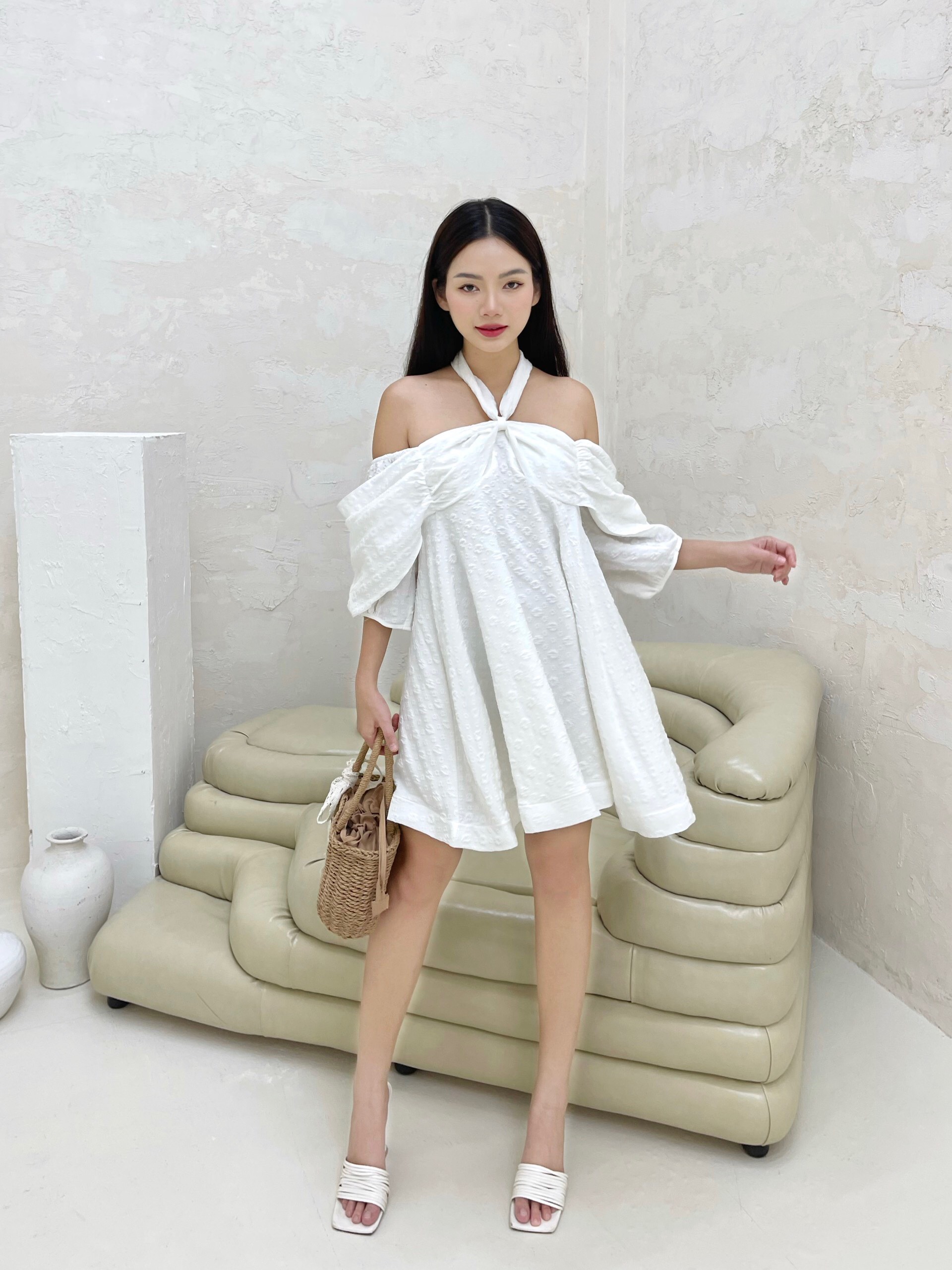 [ LAZXuhuong02 giảm 25K /199K] ĐẦM TRỄ VAI CỘT NƠ CỔ D427 - TINFOUR