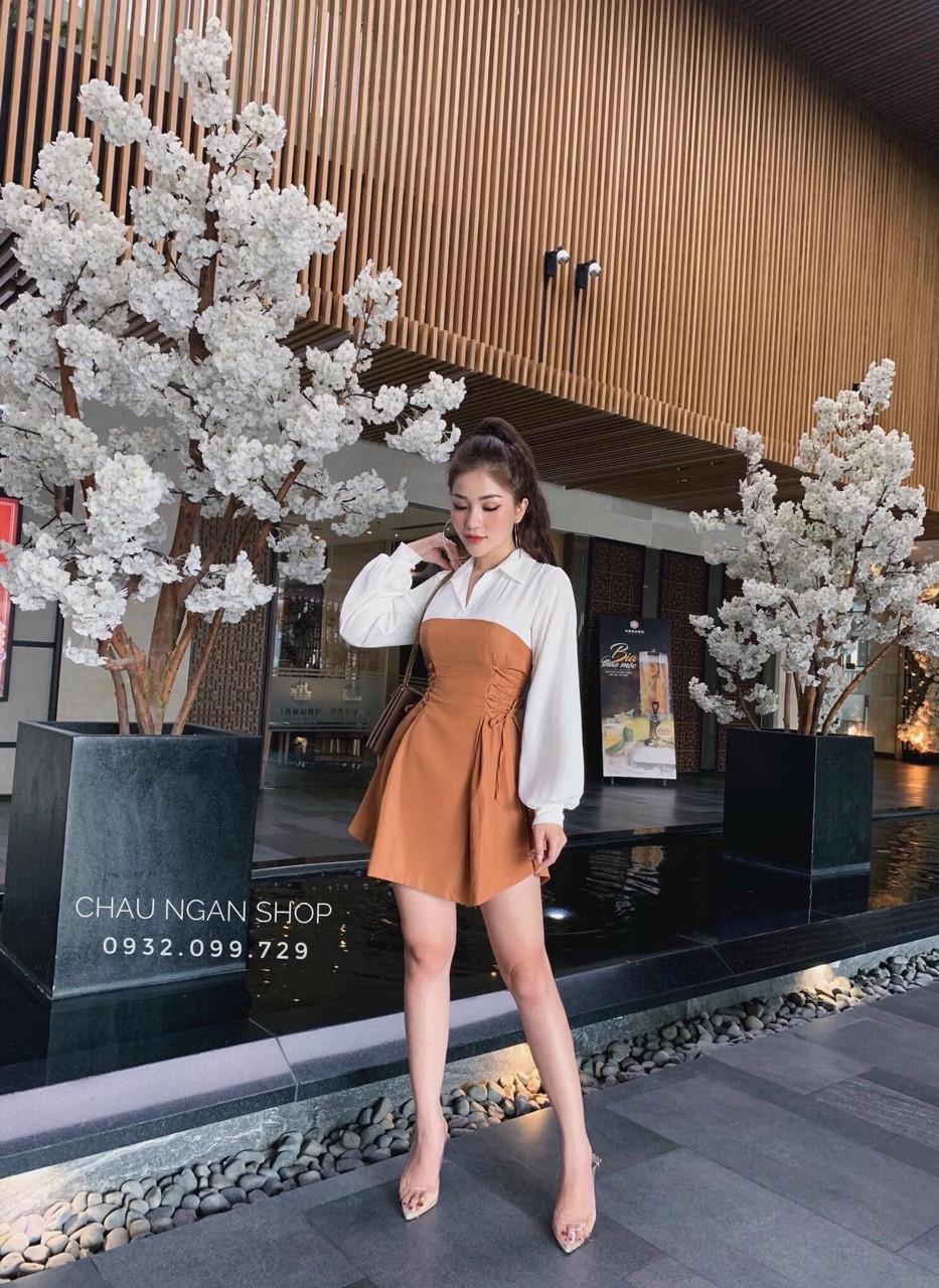 Đầm sơ mi đan eo nữ tính-TH