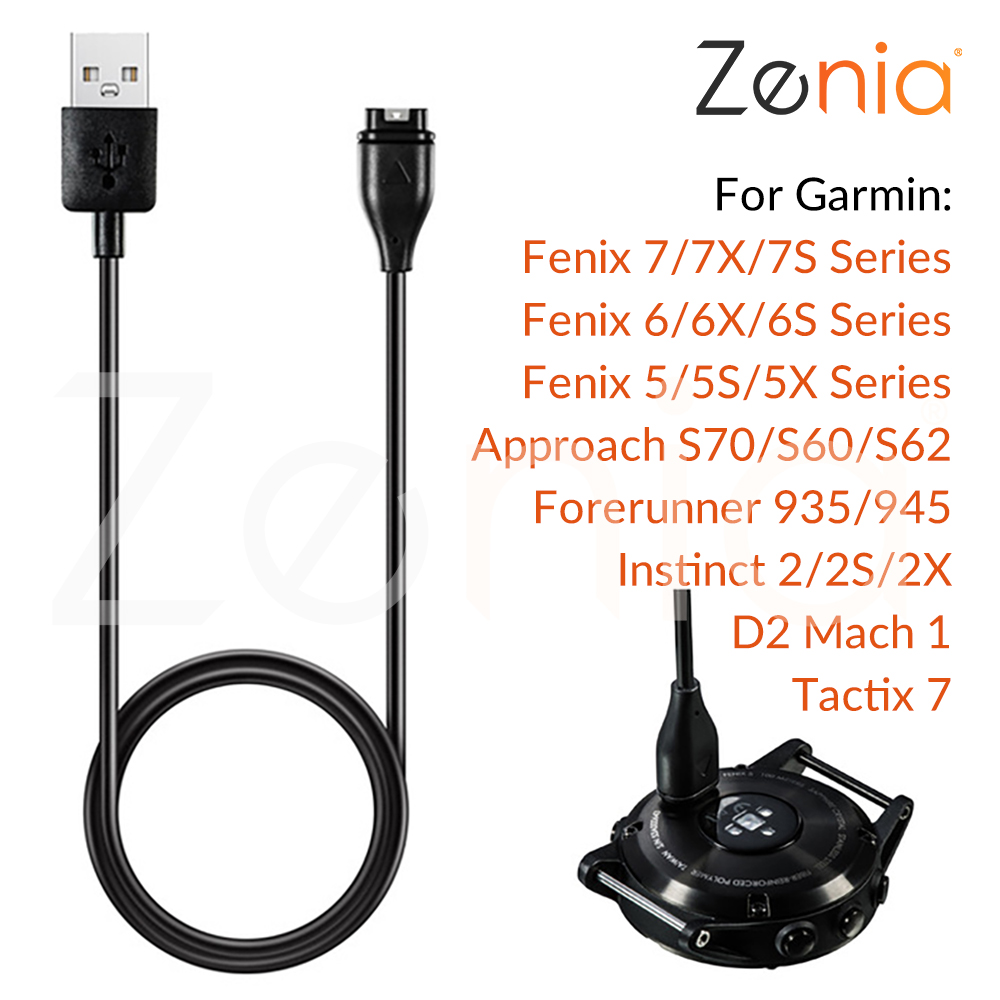Zenia USB Charger Data Charging Cable for Garmin Instinct Enduro Fenix 7X/7/7S/6/6X Pro Solar Sapphire/6S/5/5X/5S Plus Forerunner 745/945/935/245 Music/55/45 Tactix Charlie/Delta PX S Approach S40/S60/S62/S70 Vivoactive 4/4S/3 Quatix Epix Gen 2 2S 2X