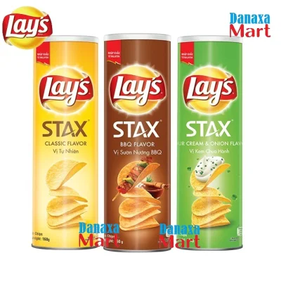 [HCM]Bộ 3 hộp Bánh Snack Khoai Tây Lays Stax Malaysia 160g Mix 3 Vị Kem chua hành Sườn nướng BBQ và Tự nhiên