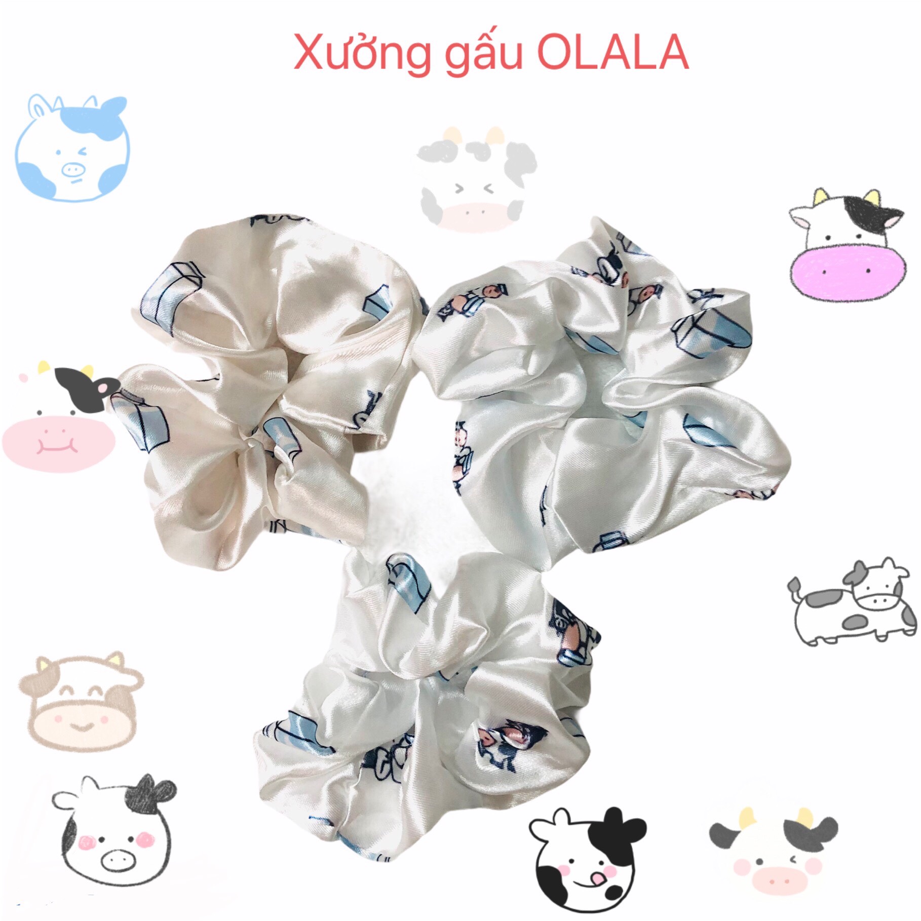 Cột tóc vải Scrunchies Họa Tiết Hình Dễ Thương