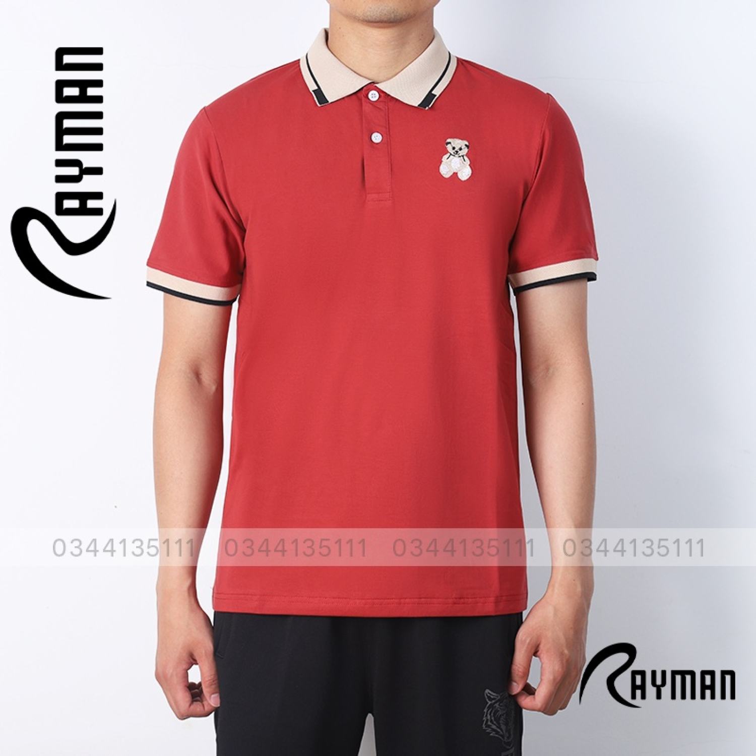 Áo thun polo có cổ thêu hình gấu rayman áo phông cotton tay ngắn đẹp