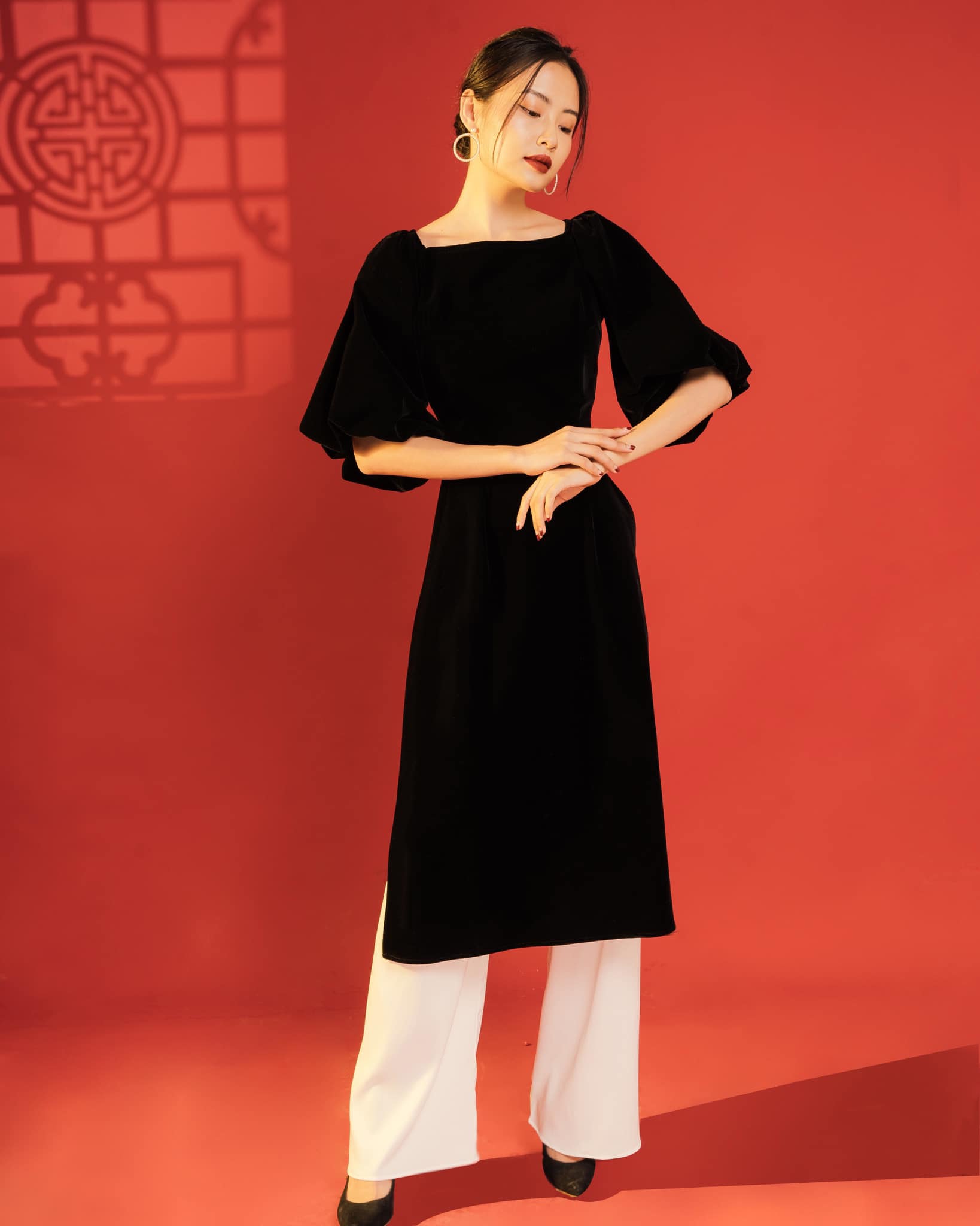 The19club - Quần áo dài lụa satin Liên
