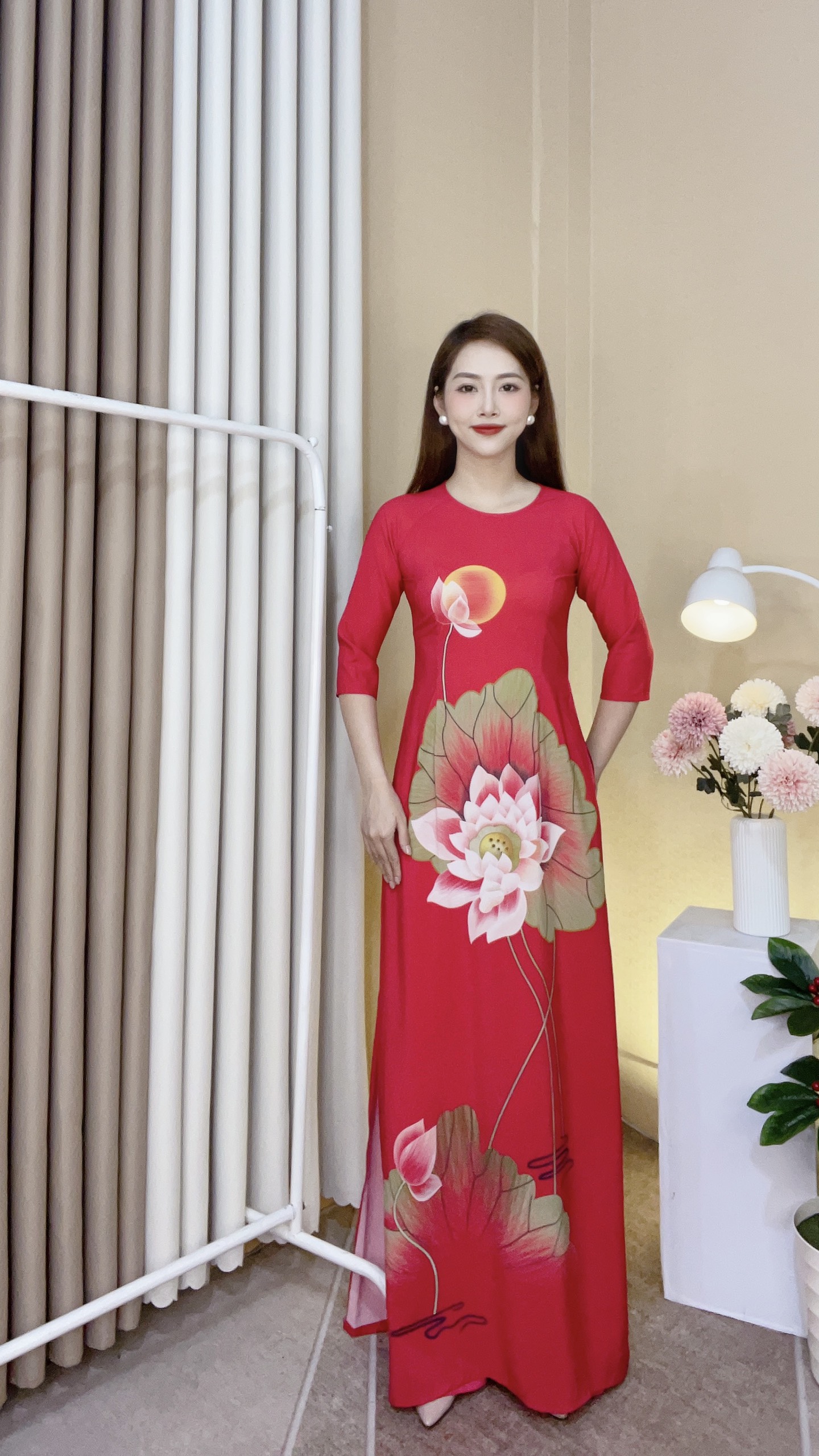 ÁO DÀI TRUYỀN THỐNG IN HOA LỤA NHẬT CAO CẤP