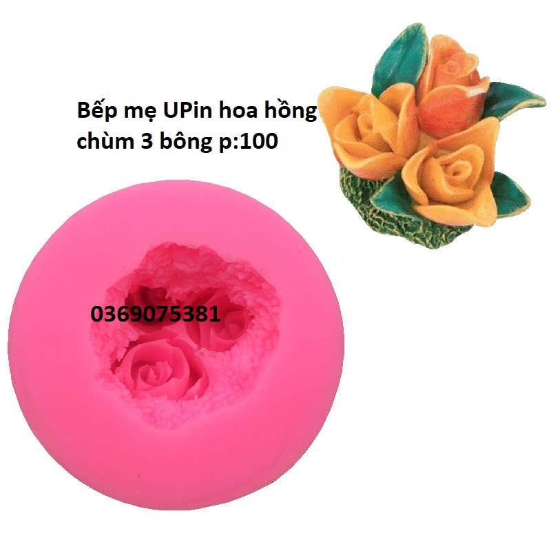 [KHUÔN 4D SALE] khuôn chùm hoa hồng 3 bông 6cm