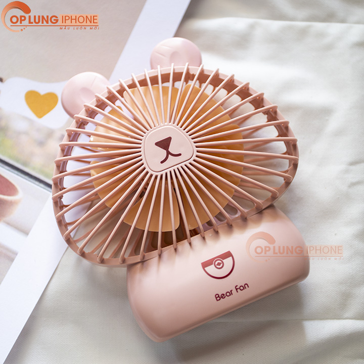 Quạt Mini Cầm Tay Hình Gấu Kèm LED