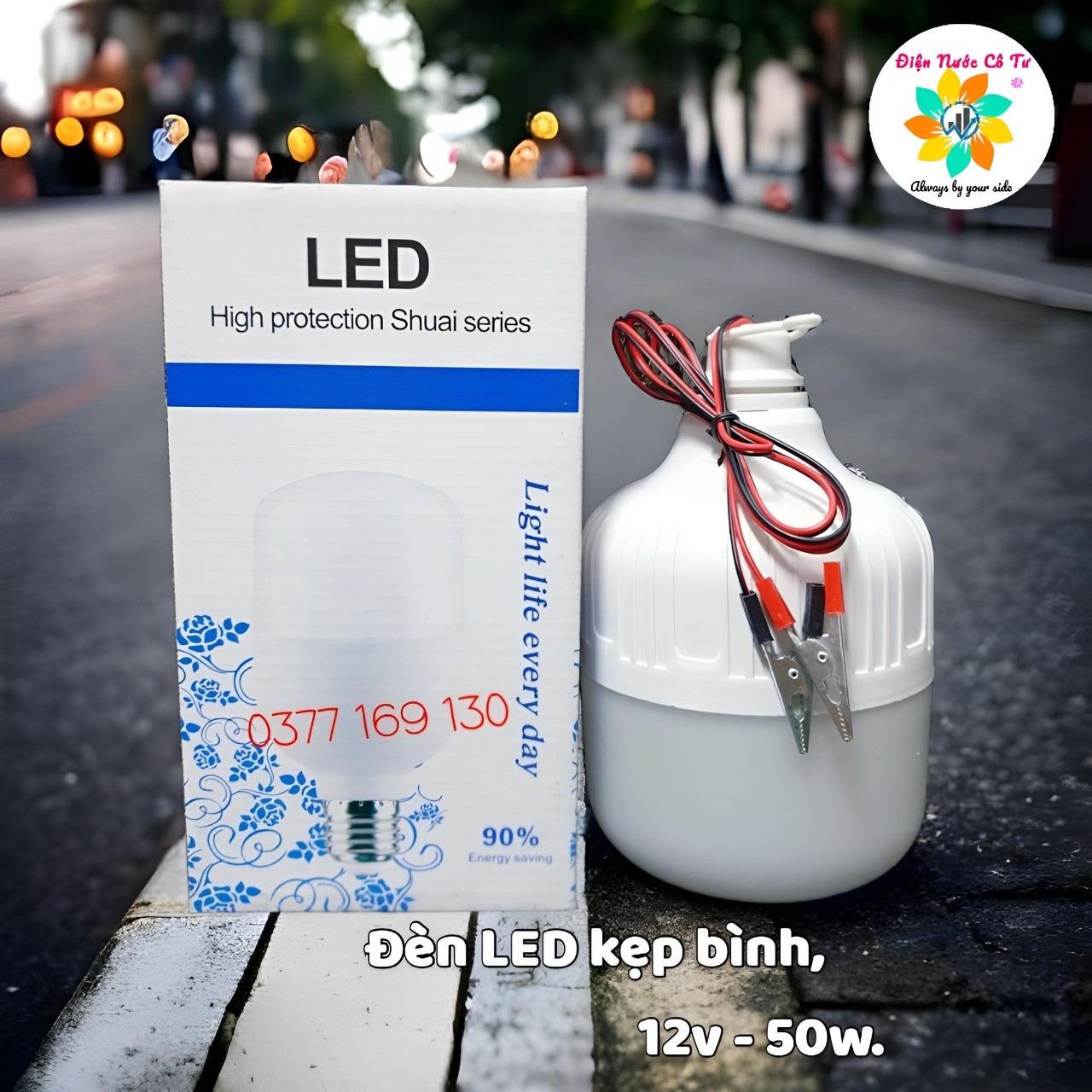 Bóng đèn led kẹp bình ắc quy 12v 50w