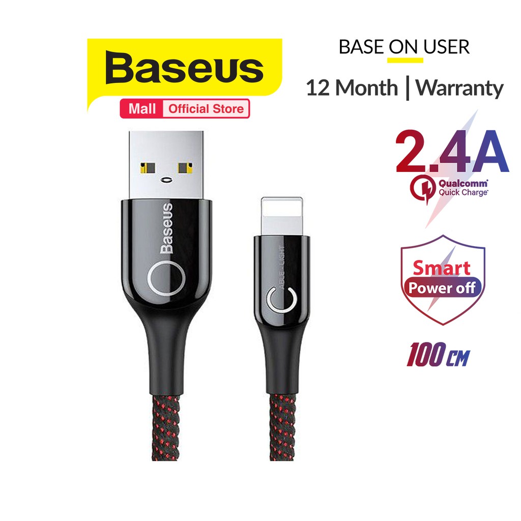 Baseus Cáp sạc Lightning tự ngắt cho iPhone iPad (2.4A, Sạc nhanh, Sợi Carbon Siêu Bền)