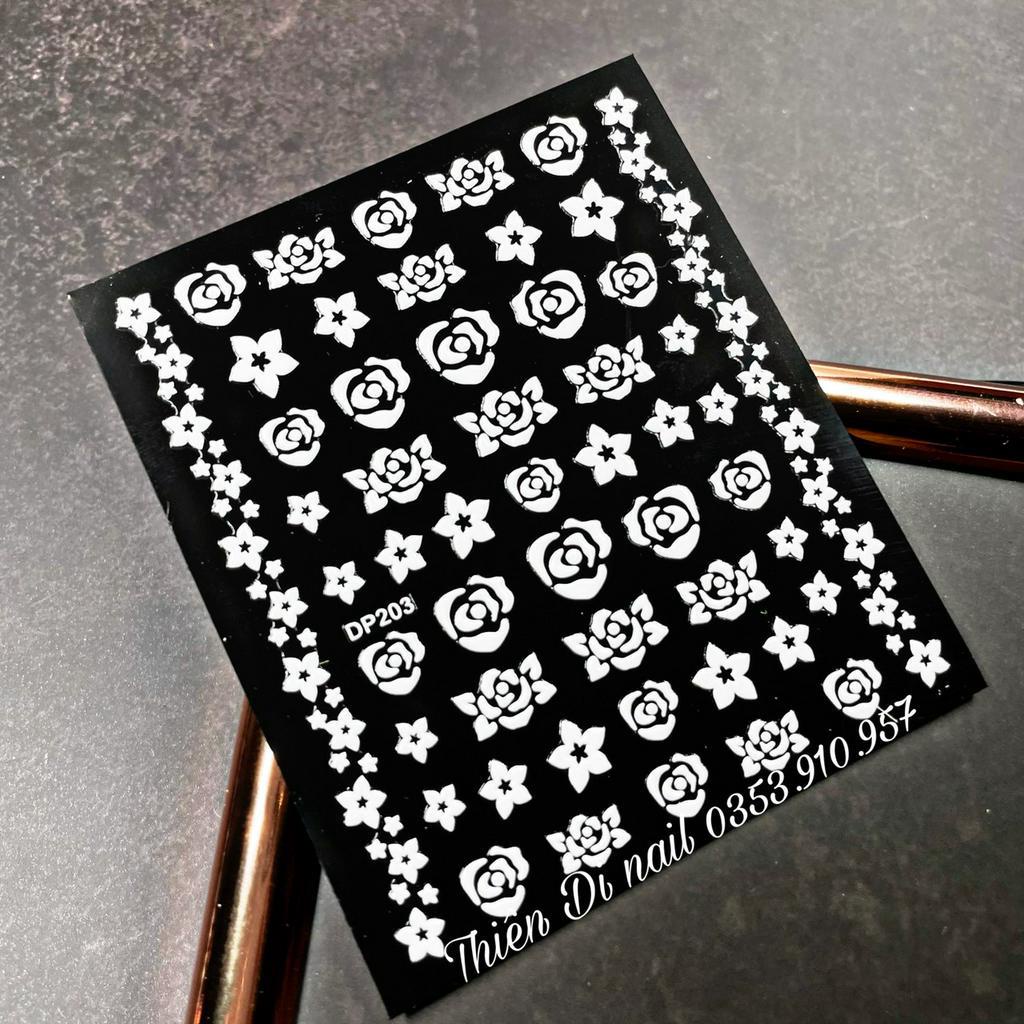 Stick hoa trắng dán móng, stick hoa nổi 3D MOON NAIL