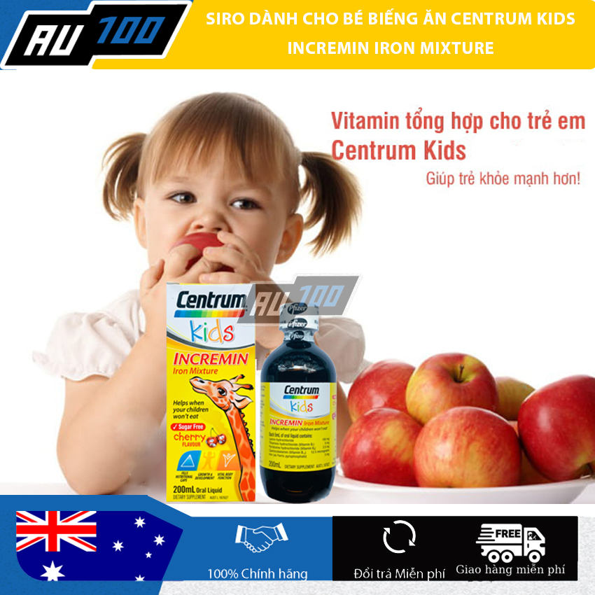 [CHÍNH HÃNG] Siro Centrum Kids 200ml Incremin Iron Mixture - HÀNG ÚC [ Bổ sung lysin, vitamin nhóm B và sắt dành riêng cho bé biếng ăn, kém hấp thu] - AU100