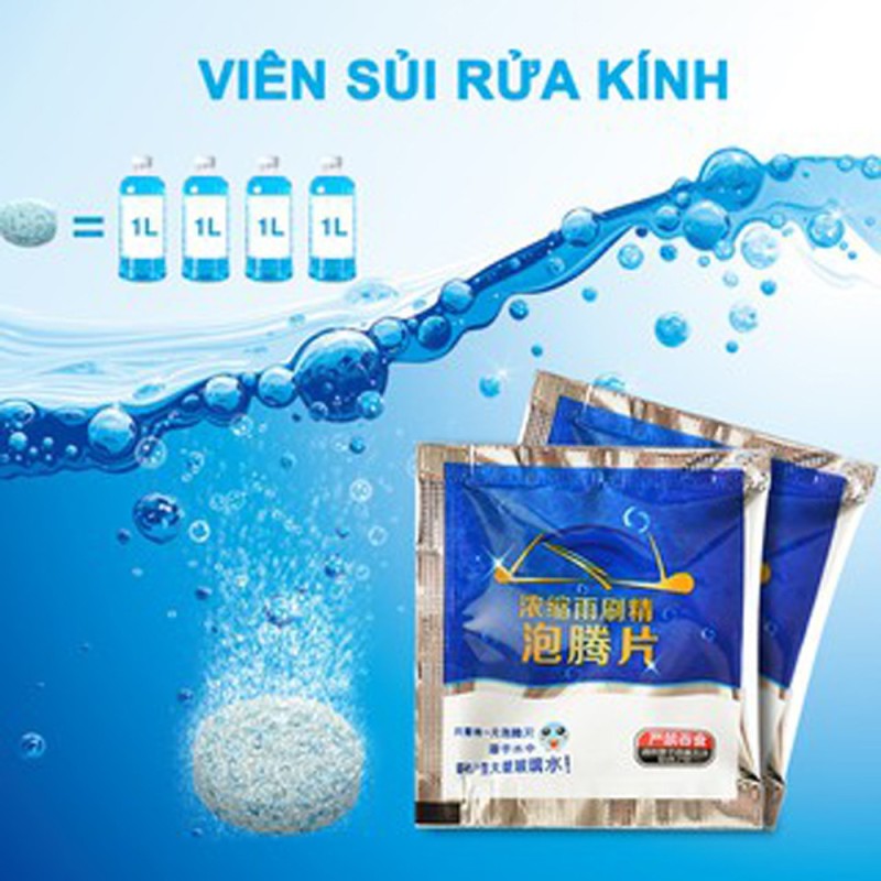 Viên sủi rửa kính xe ô tô viên lau chùi kính siêu sạch 1 viên pha 4 lít nước