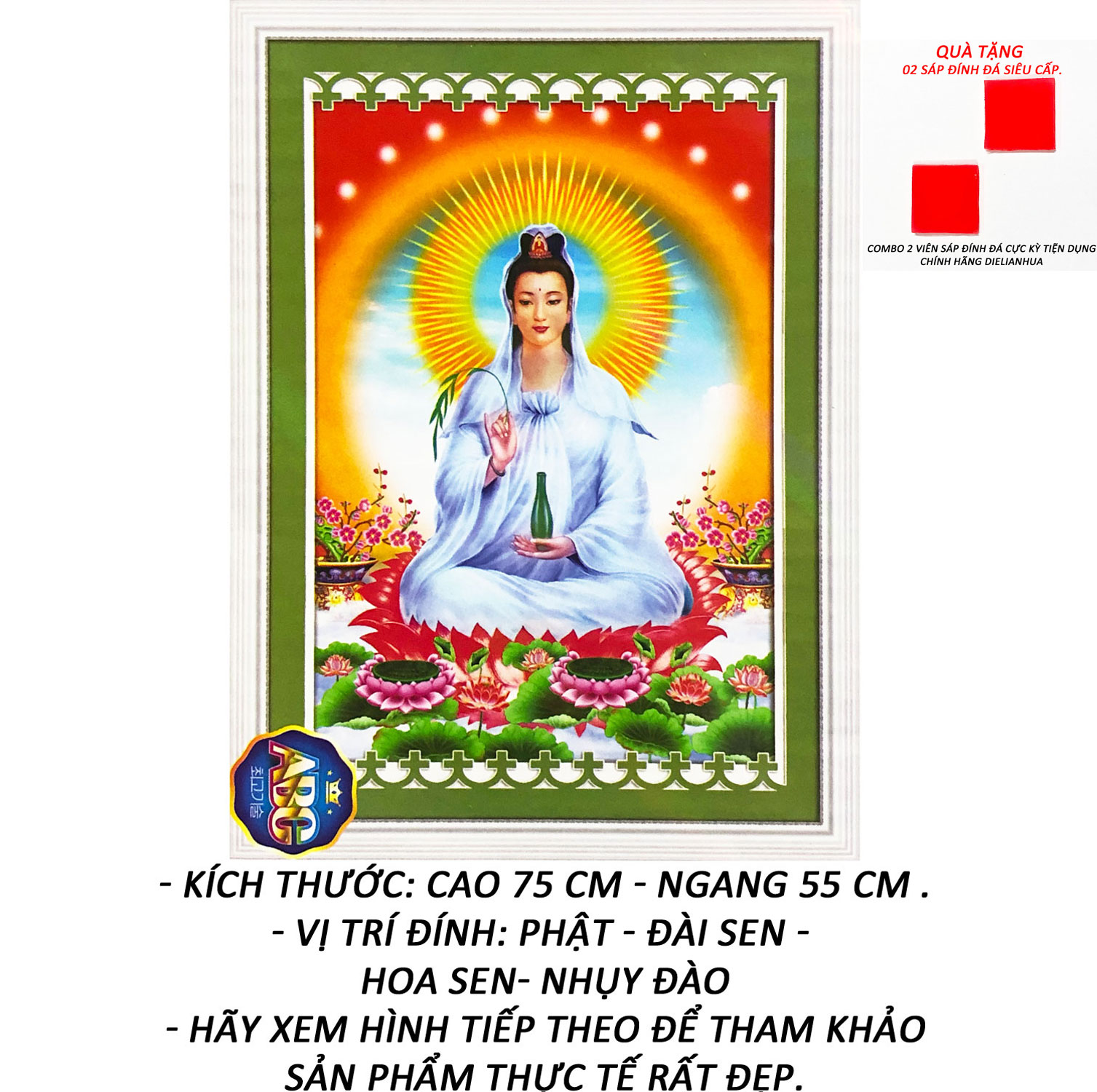 Tranh Đính Đá 5D - Quan Thế Âm Bồ Tát Tỏa Kim Quang 36 (Kèm Quà Tặng) - Tranh Minh Hiền (TỰ ĐÍNH ĐÁ)