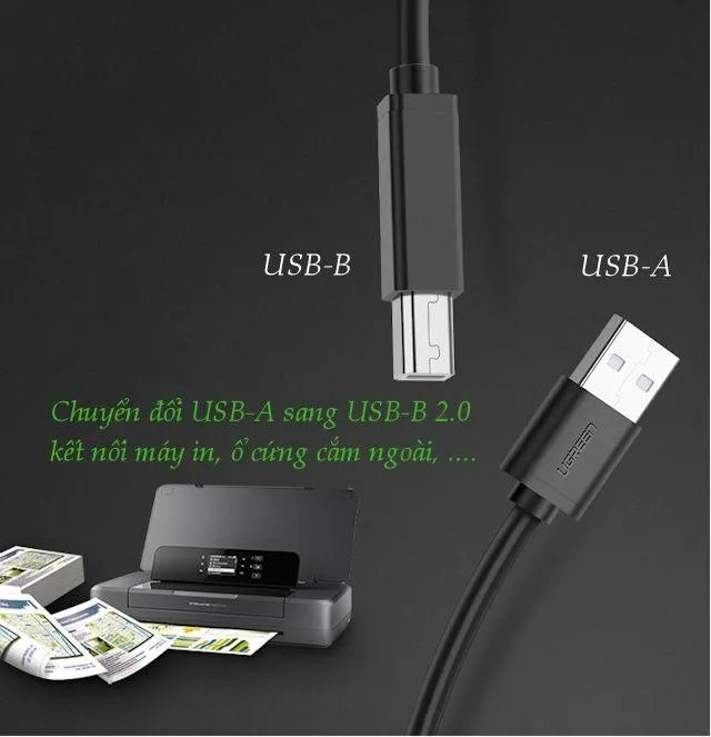 Cáp máy in USB2.0 UGREEN US104 | Tốc độ truyền 500Mbps | Vật liệu cao cấp | Bảo hành 18 tháng