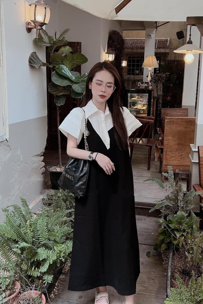 Váy sơ mi phối màu cực xinh luôn nha