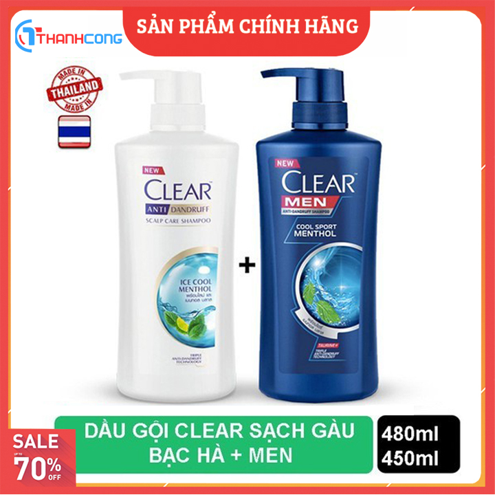 Combo 2 chai dầu gội đầu clear Bạc Hà và Clear Men Thái Lan
