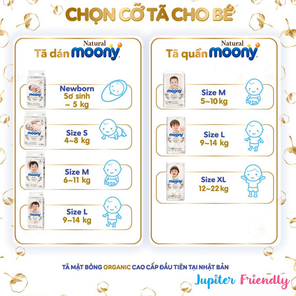 [COMBO 2] Tã / Bỉm Quần Moony Natural Size M46 (5-10kg), L 36 (9-14kg), XL 32 (12-22kg)