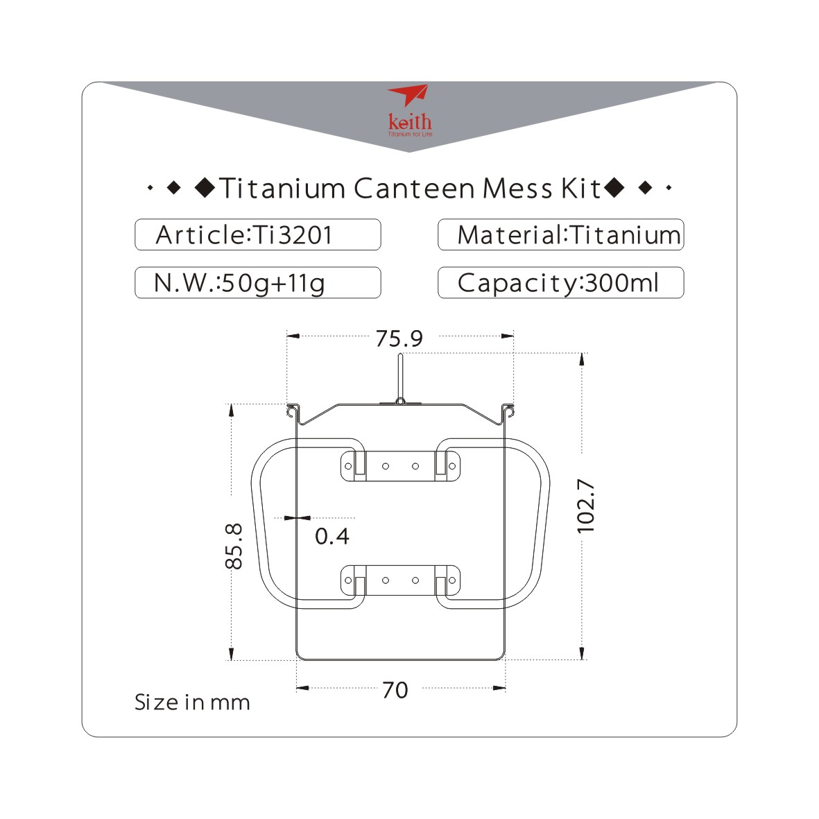 [HCM]Cốc 300ml Titanium Keith Ti3201 có quai và nắp