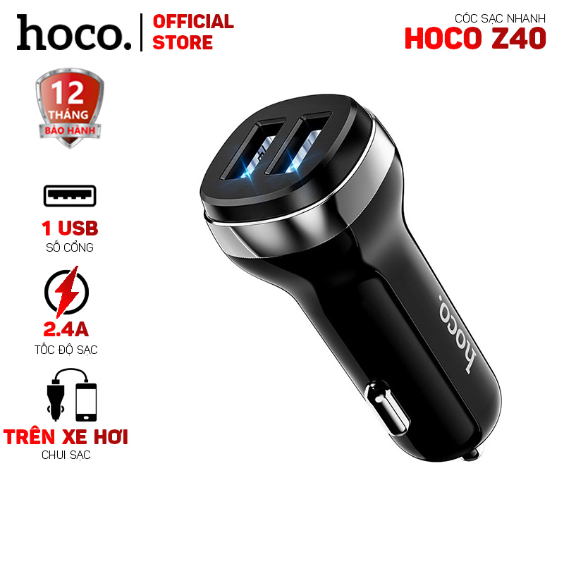 Cóc Sạc Nhanh Xe Hơi Hoco Z40 2 Cổng Usb 2.4a