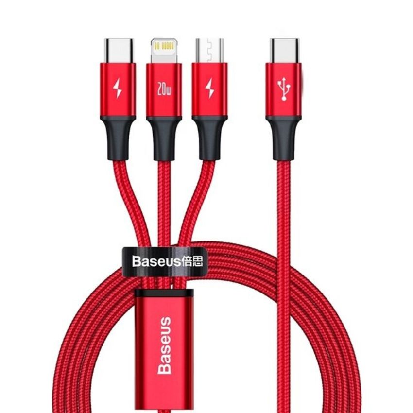 Cáp sạc nhanh 20W 3 đầu Baseus Rapid Series 3-in-1 (Type C to Type C/ Lightning/ Micro USB, Fast Charging & Data Cable)