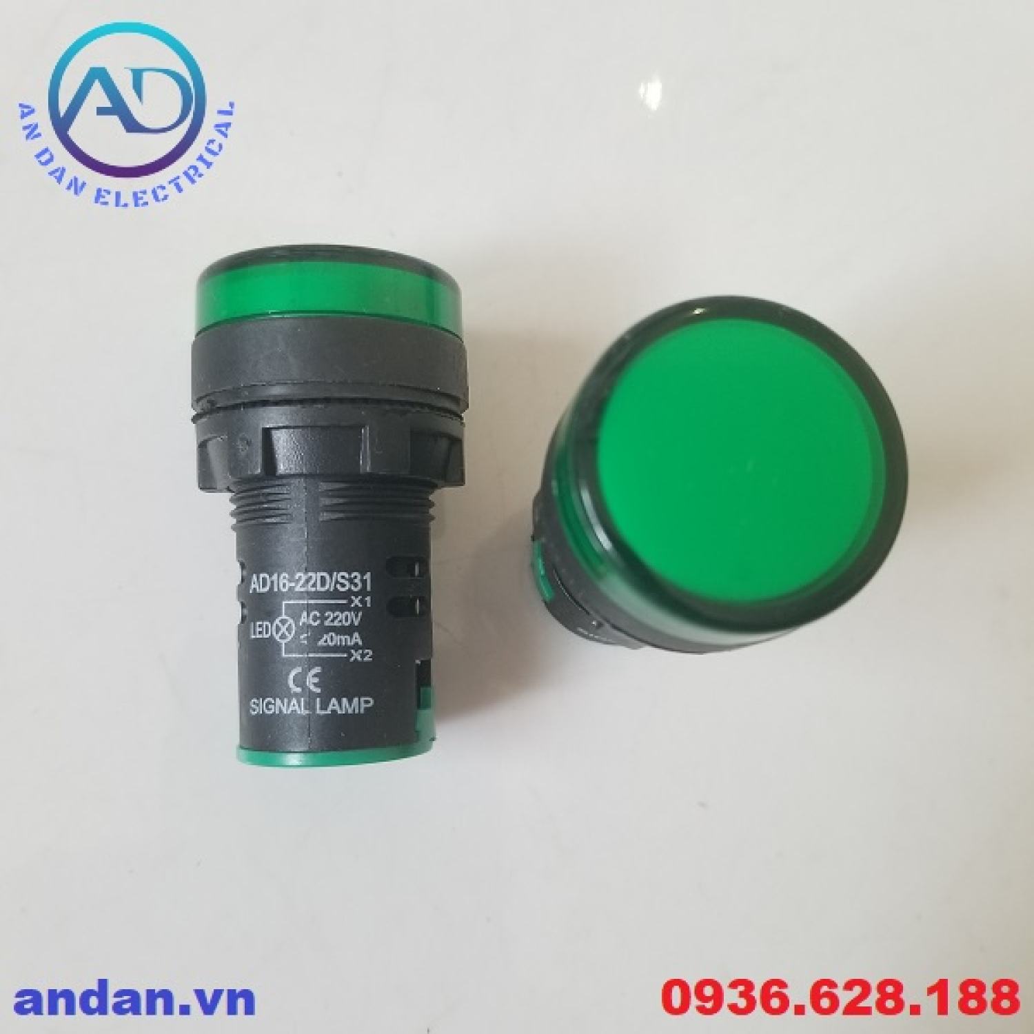 Đèn báo nguồn LED phi 22 AD16-22DS (Đỏ, Vàng, Xanh), Đèn báo pha