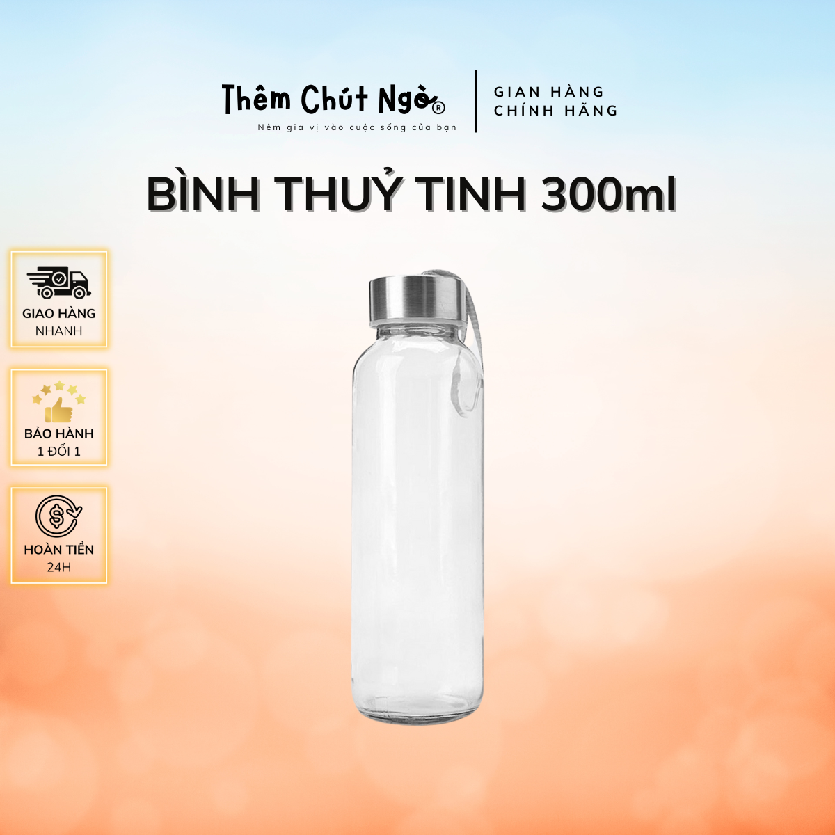 Chai Thủy Tinh Nắp Có Dây Xách 300ml