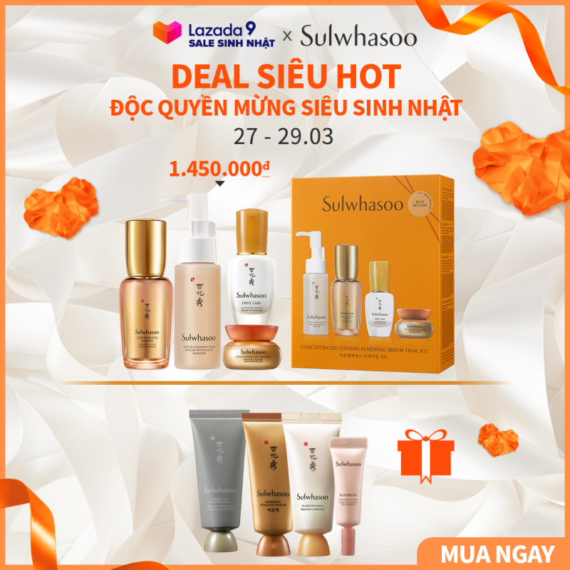 Bộ sản phẩm chống lão hóa từ nhân sâm cô đặc Sulwhasoo Concentrated Ginseng Renewing Trial Kit 4 items giá rẻ