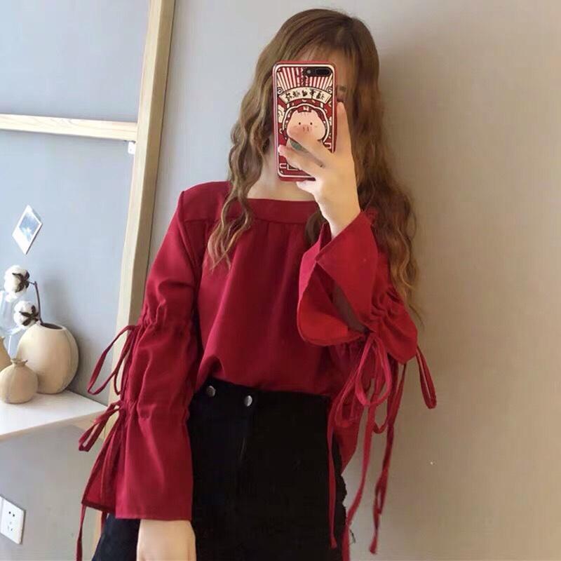 [HCM]Áo sơ mi nữ ( kiểu cổ vuong thắt nơ tay)