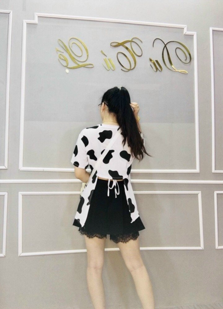 Áo thun nữ in BÒ SỮA hở lưng cột dây SAU LƯNG