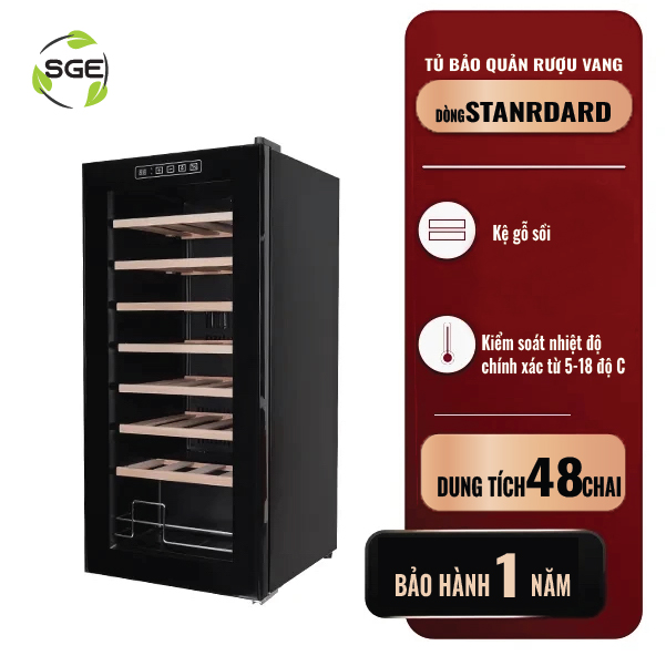 Tủ bảo quản rượu vang, xì gà sge wcs làm lạnh nhanh sâu tiết kiệm điện có mặt kính cường lực trong suốt nhiều kích cỡ tủ