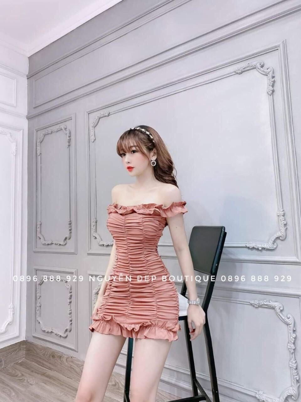 [HCM]ĐẦM TRỄ VAI UMI NHÚN(CÓ MÚT NGỰC)